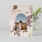 抽象芸術モダン金ゴールドと紫色の大学院写真 箔招待状 (立ち正面)