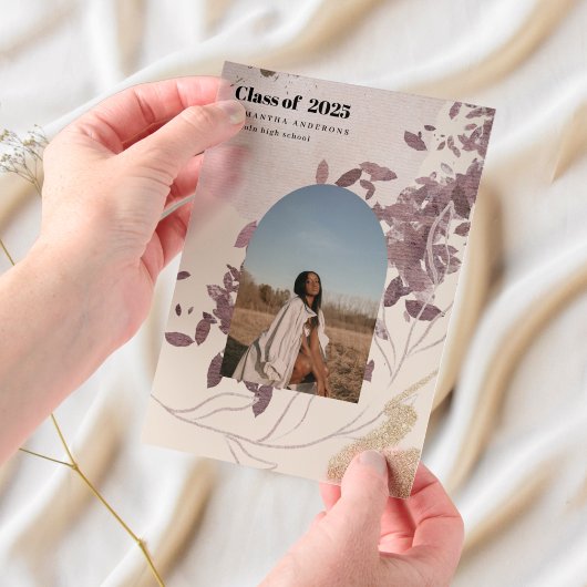 抽象芸術モダン金ゴールドと紫色の大学院生 ベラム紙招待状