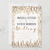 抽象芸術モダン金ゴールドのティアドロップブラシ結婚ストローク 招待状 (正面)