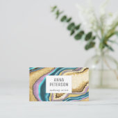 抽象芸術モダン金ゴールドグリッタージェムアゲート 名刺 (スタンド正面)