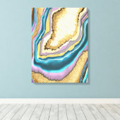 抽象芸術モダン金ゴールドゲーデアゲートジェムストーン キャンバスプリント (インサイチュ (ウッドフロア))