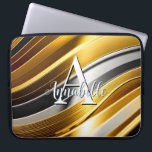 抽象芸術モダン金ゴールドシルバーおよびブロンズ波 ラップトップスリーブ<br><div class="desc">このモダン抽象芸術アートラップトップスリーブデザインは目を引き、金ゴールド、青銅、銀の金属波で真の表現をフェイク作る。生き生きと素晴らし。名前とイニシャルを追加してカスタマイズする。Simple Farmhouse Pressによって作成。</div>