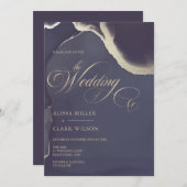 抽象芸術モダン金ゴールドダークネイビーブルー結婚ズ 招待状 (正面/裏面)