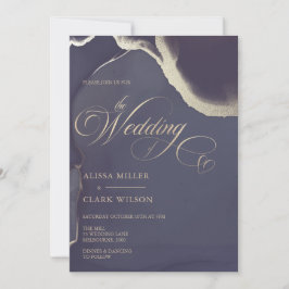 抽象芸術モダン金ゴールドダークネイビーブルー結婚ズ 招待状