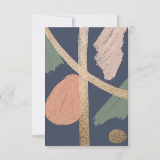 抽象芸術モダン金ゴールドネイビーピンク結婚セージ 出欠カード (裏面)