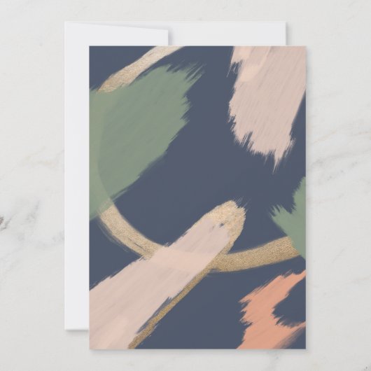 抽象芸術モダン金ゴールドネイビーピンク結婚セージ 招待状 (裏面)