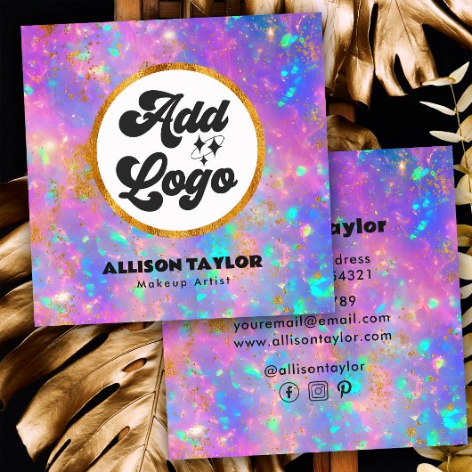 抽象芸術モダン金ゴールドファイアオプアルジェムストーン追加ロゴ スクエア名刺