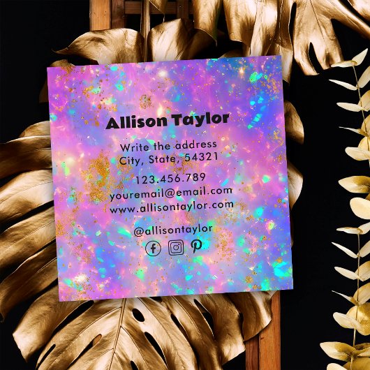 抽象芸術モダン金ゴールドファイアオプアルジェムストーン追加ロゴ スクエア名刺