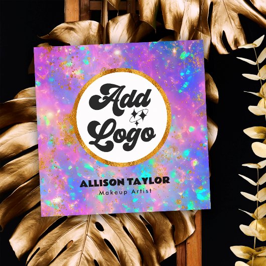 抽象芸術モダン金ゴールドファイアオプアルジェムストーン追加ロゴ スクエア名刺