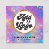 抽象芸術モダン金ゴールドファイアオプアルジェムストーン追加ロゴ スクエア名刺 (正面)