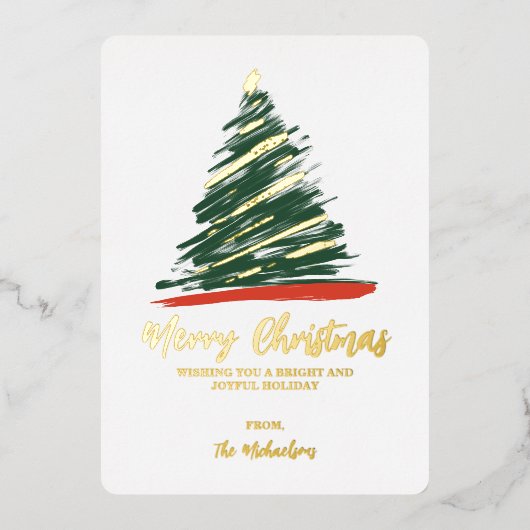抽象芸術モダン金ゴールドレッドグリーンツリークリスマスフォイル 箔シーズンカード (正面)