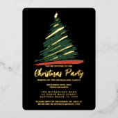 抽象芸術モダン金ゴールドレッドグリーンツリークリスマス 箔招待状 (正面)