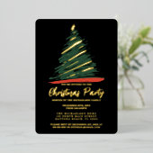 抽象芸術モダン金ゴールドレッドグリーンツリークリスマス 箔招待状 (立ち正面)