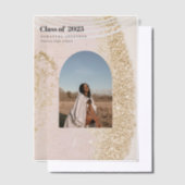 抽象芸術モダン金ゴールド及びピンク大学院 ベラム紙招待状 (オフセット)