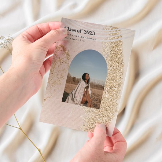 抽象芸術モダン金ゴールド及びピンク大学院 ベラム紙招待状