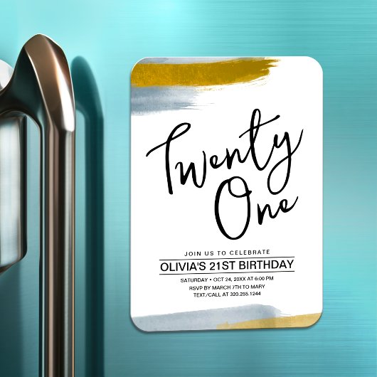 抽象芸術モダン金ゴールド21歳招待状 マグネット