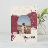 抽象芸術モダン金ゴールド&ピンク卒業写真 招待状 (スタンド正面)
