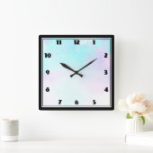 抽象芸術モダン青と紫の水彩 スクエア壁時計 (ホーム)