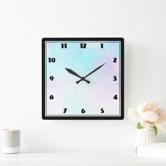抽象芸術モダン青と紫の水彩 スクエア壁時計 (ホーム)