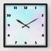 抽象芸術モダン青と紫の水彩 スクエア壁時計 (正面)