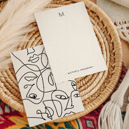 抽象芸術モダン顔モノグラム&名前文房具 ノートカード