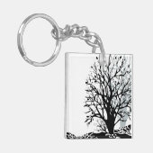 抽象芸術モダン黒木シルシルエット白 キーホルダー (正面左)