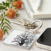 抽象芸術モダン黒木シルシルエット白 キーホルダー (正面右)