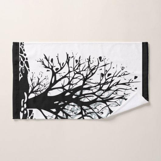 抽象芸術モダン黒木シルシルエット白 バスタオルセット (ハンドタオル)