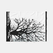 抽象芸術モダン黒木シルシルエット白 フリースブランケット (正面(横))