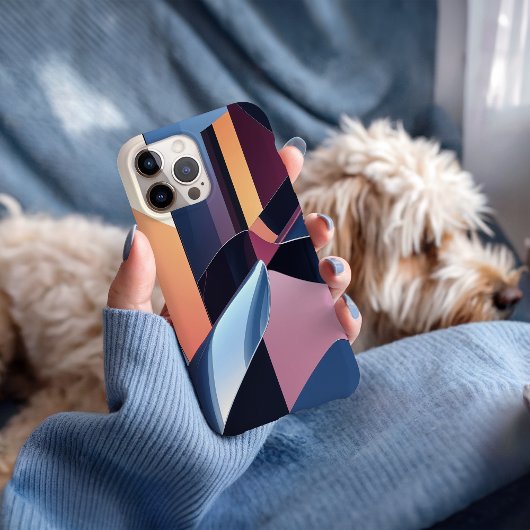 抽象芸術モダン3Dメタリックブルーと桃 Case-Mate iPhoneケース