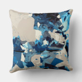 抽象芸術モダン，コラージュ，ネイビーブルー，ティール（緑がかった色），ベージュ クッション (裏面)