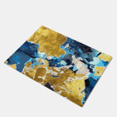 抽象芸術モダン、コラージュ、金ゴールド、ネイビーブルー ドアマット (アングル)