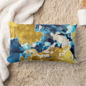 抽象芸術モダン、コラージュ、金ゴールド、ネイビーブルー ランバークッション (ブランケット)