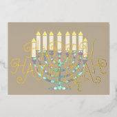 抽象芸術モダン（ユダヤ教）メノラーピンクパープルブルー 箔シーズンカード (正面)