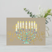 抽象芸術モダン（ユダヤ教）メノラーピンクパープルブルー 箔シーズンカード (立ち正面)