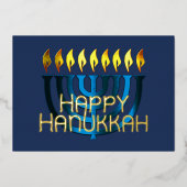 抽象芸術モダン（ユダヤ教）メノラー青 箔シーズンカード (正面)