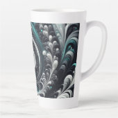 抽象芸術モダン、緑、銀、黒の渦巻き カフェラテマグ (右)