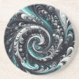 抽象芸術モダン、緑、銀、黒の渦巻き コースター