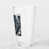 抽象芸術モダン、緑、銀、黒の渦巻き タンブラーグラス (左)