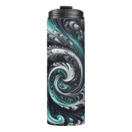 抽象芸術モダン、緑、銀、黒の渦巻き タンブラー