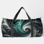 抽象芸術モダン、緑、銀、黒の渦巻き ダッフルバッグ (裏面)