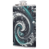 抽象芸術モダン、緑、銀、黒の渦巻き フラスク (左)
