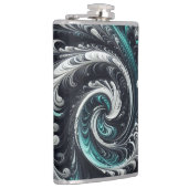 抽象芸術モダン、緑、銀、黒の渦巻き フラスク (右)
