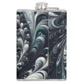 抽象芸術モダン、緑、銀、黒の渦巻き フラスク (裏面)