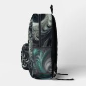抽象芸術モダン、緑、銀、黒の渦巻き プリントバックパック (右)