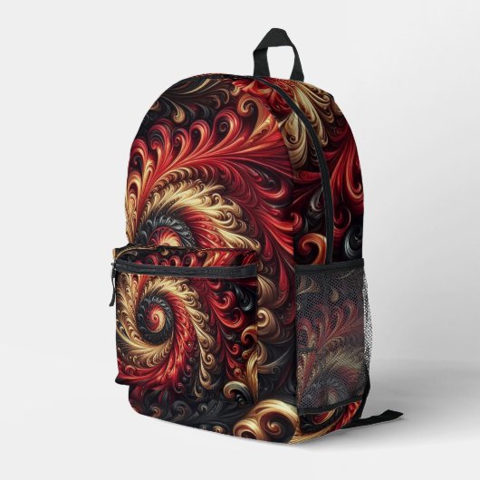 抽象芸術モダン、赤、黒、金ゴールド プリントバックパック (裏面右端)