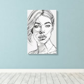 抽象芸術モノクロラインアートポートレート キャンバスプリント (インサイチュ (ウッドフロア))