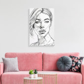 抽象芸術モノクロラインアートポートレート キャンバスプリント (インサイチュ (リビング))