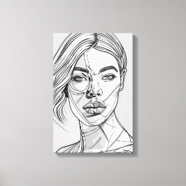 抽象芸術モノクロラインアートポートレート キャンバスプリント