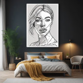 抽象芸術モノクロラインアートポートレート ポスター